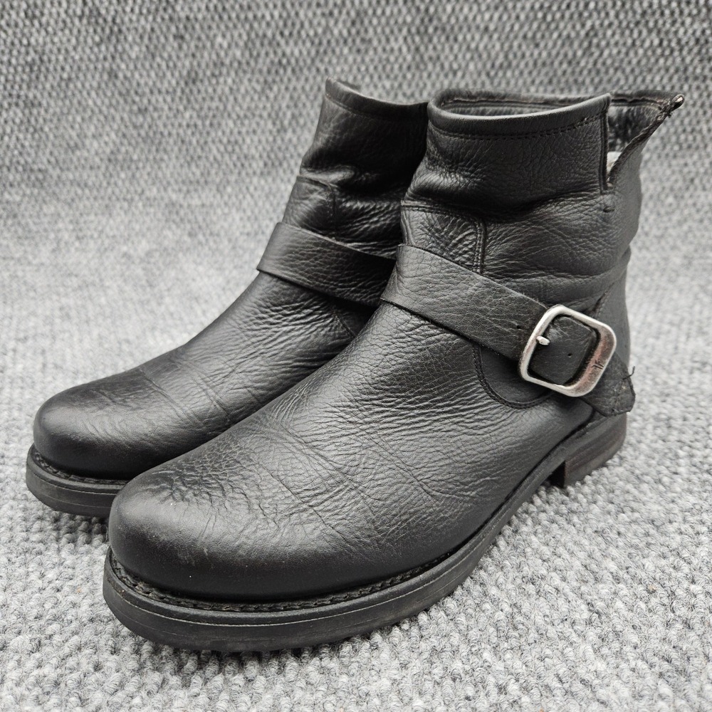 Frye Veronica Womens Ankle Boots 8 Black Moto Buckle Strap Leather Bootie Grunge